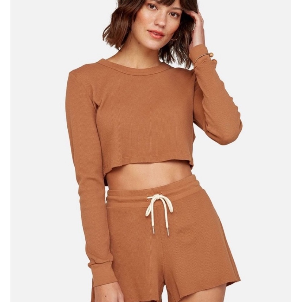 Mate the Label Thermal Long Sleeve Crop Top in Sedona